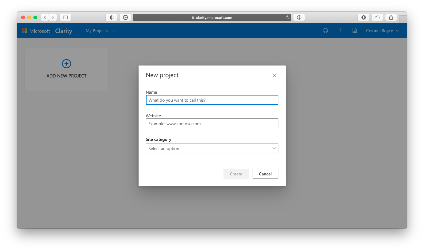 Creating a project on Microsoft Clarity