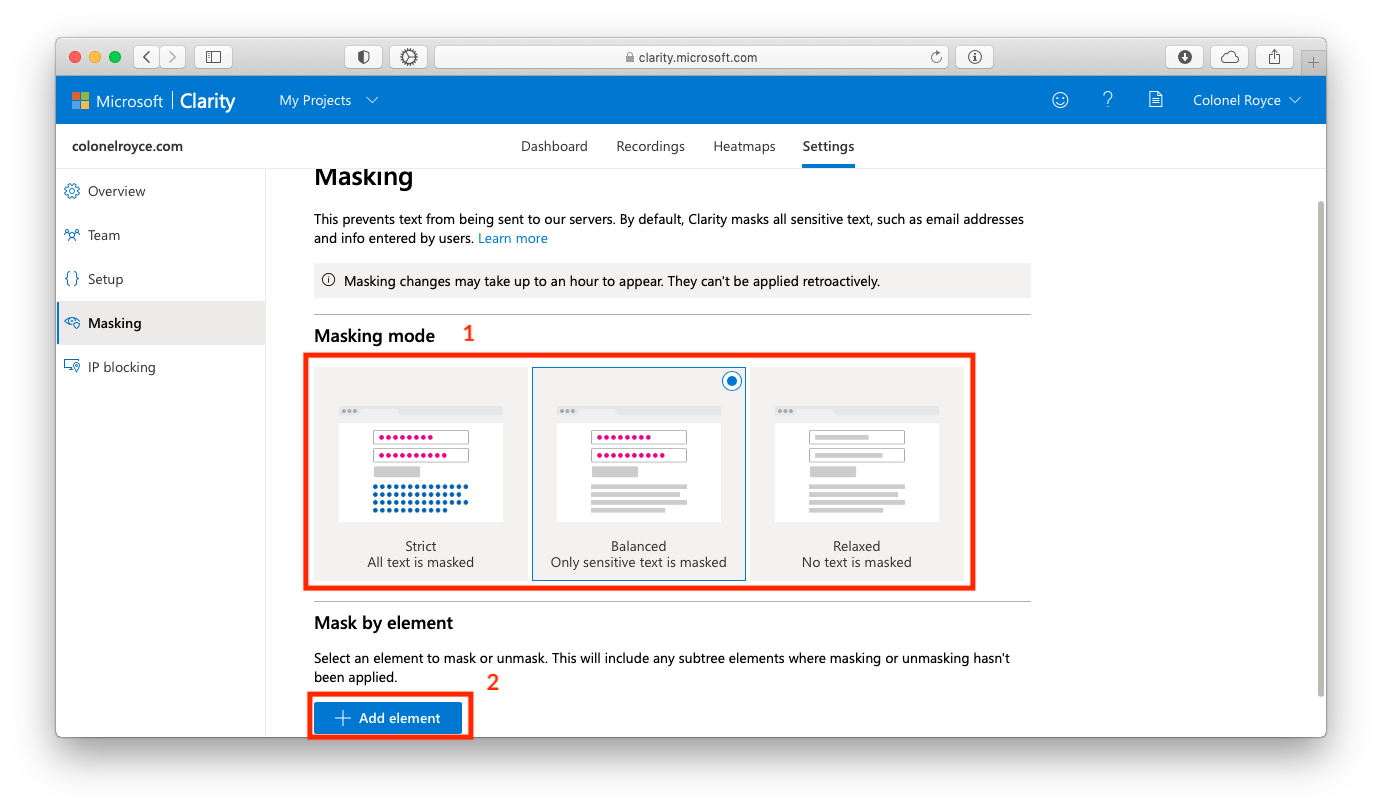 How to hide sensitive data (passwords and so on) in Microsoft Clarity