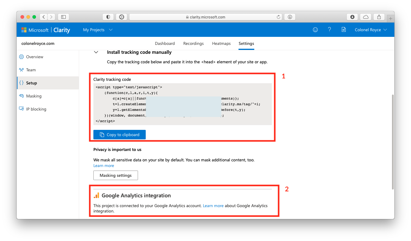 How to connect a website to Microsoft Clarity and integrate it with Google Analytics