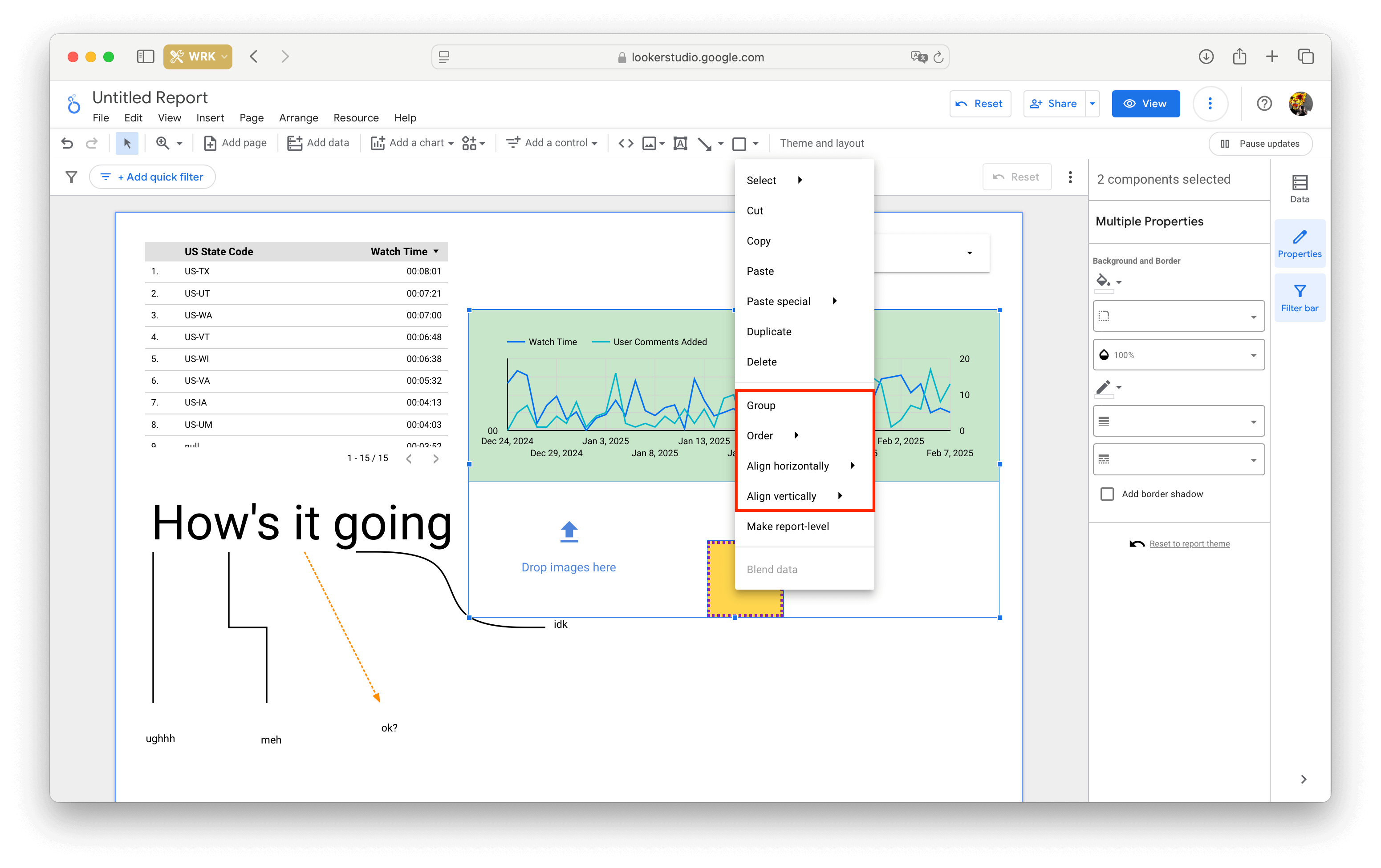 Grouping and ungrouping in Google Looker Studio