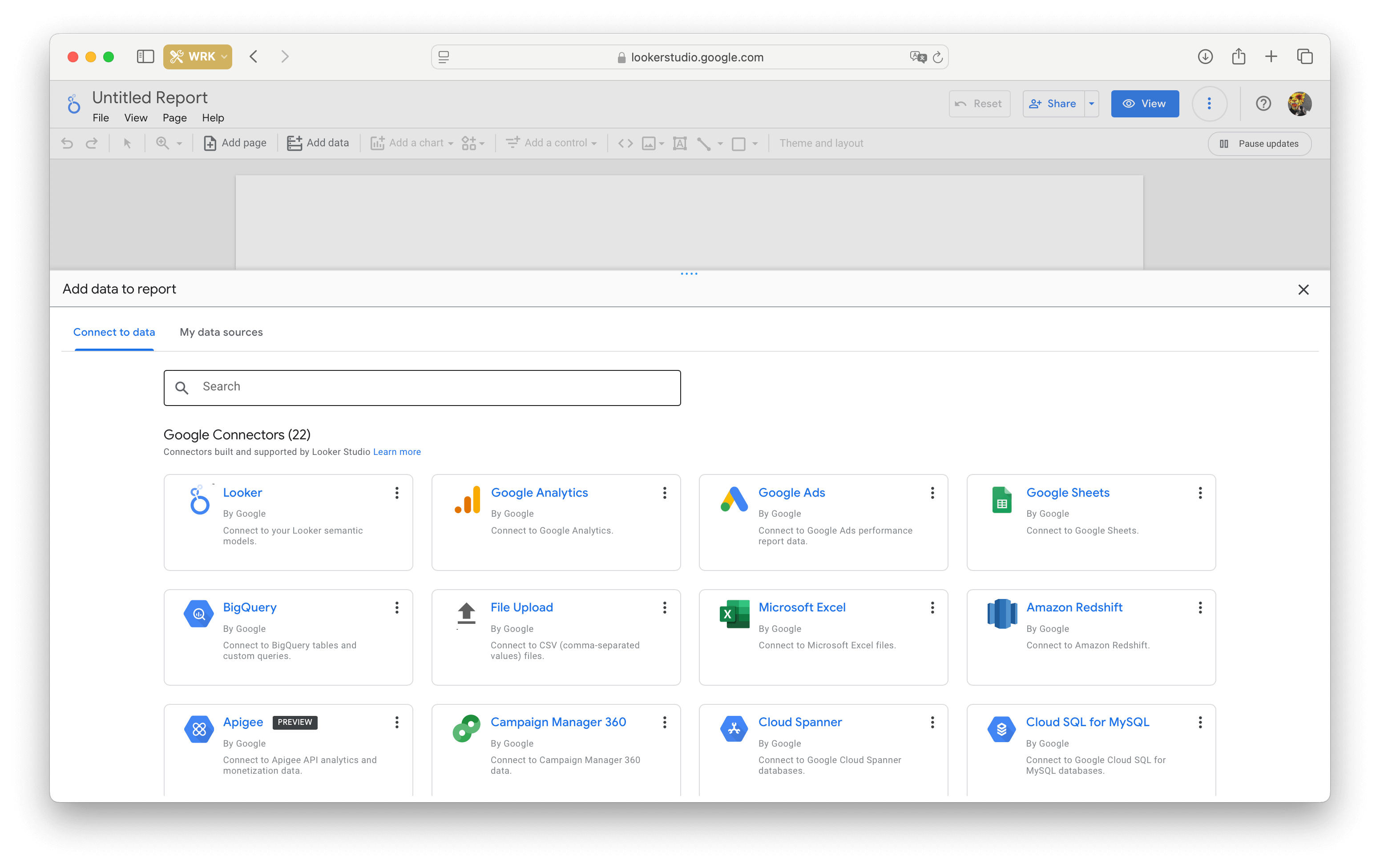 how to create a report in Google Looker Studio. connect to data