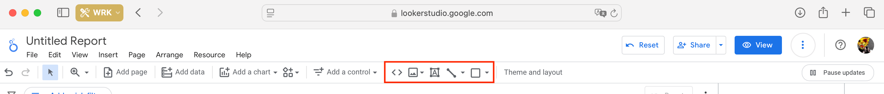 text and figures controls in Google Looker Studio